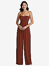 Front View Thumbnail - Auburn Moon Strapless Pleated Front Jumpsuit with Pockets