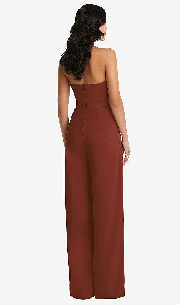 Back View - Auburn Moon Strapless Pleated Front Jumpsuit with Pockets