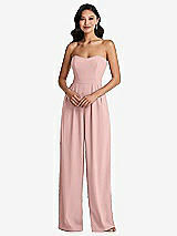 Front View Thumbnail - Rose - PANTONE Rose Quartz Strapless Pleated Front Jumpsuit with Pockets