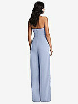 Rear View Thumbnail - Sky Blue Strapless Pleated Front Jumpsuit with Pockets