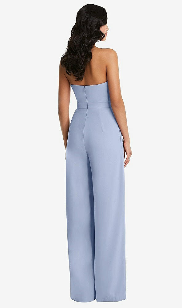 Back View - Sky Blue Strapless Pleated Front Jumpsuit with Pockets