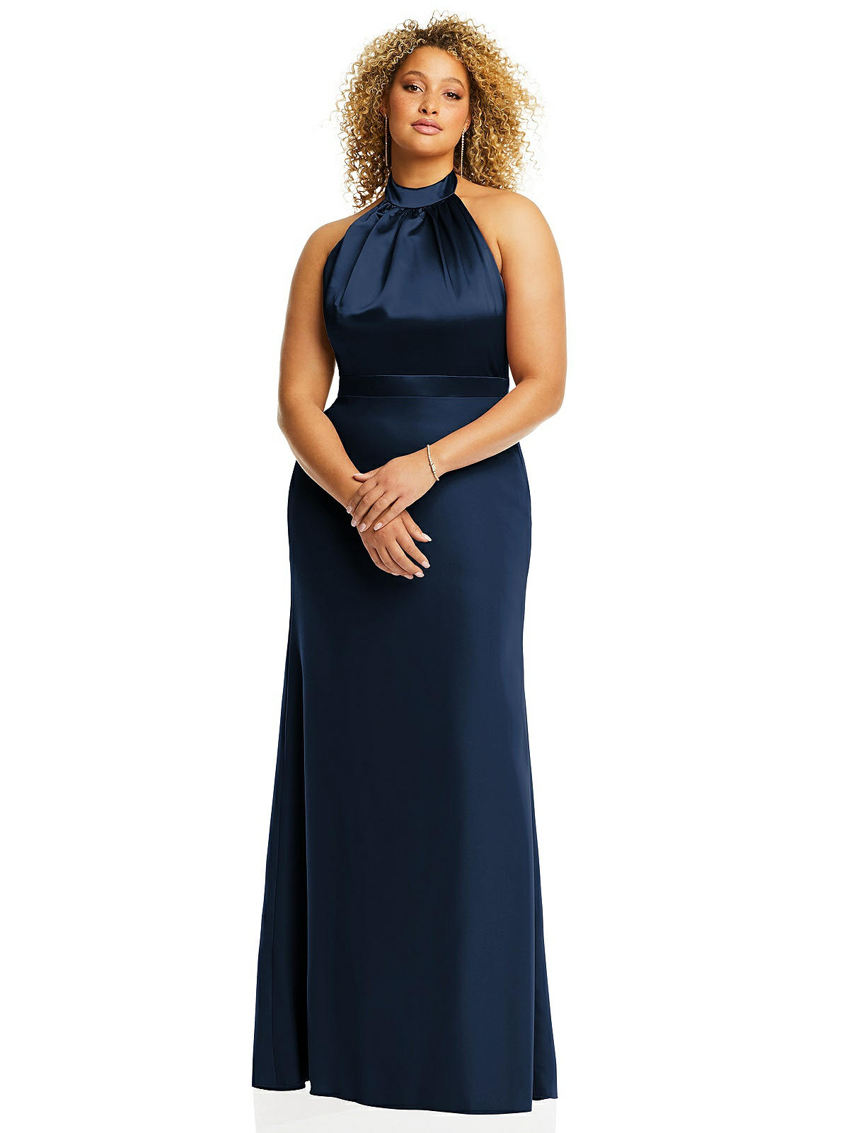 High-neck Open-back Maxi Bridesmaid Dress With Scarf Tie In