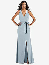 Front View Thumbnail - Mist Open-Back Halter Maxi Dress with Draped Bow
