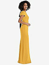 Side View Thumbnail - NYC Yellow & Black Puff Cap Sleeve Cutout Tie-Back Trumpet Gown