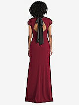 Front View Thumbnail - Burgundy & Black Puff Cap Sleeve Cutout Tie-Back Trumpet Gown