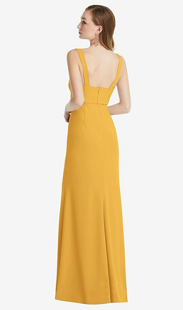 Back View - NYC Yellow Wide Strap Notch Empire Waist Dress with Front Slit