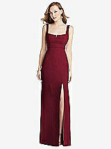 Front View Thumbnail - Burgundy Wide Strap Notch Empire Waist Dress with Front Slit