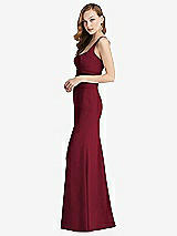 Side View Thumbnail - Burgundy Wide Strap Notch Empire Waist Dress with Front Slit