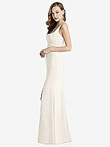 Side View Thumbnail - Ivory Wide Strap Notch Empire Waist Dress with Front Slit