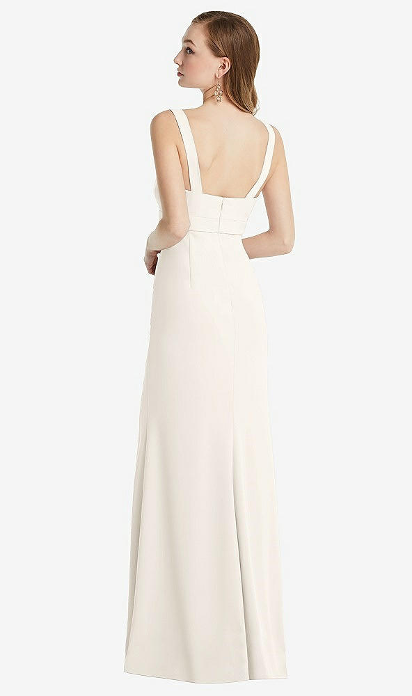 Back View - Ivory Wide Strap Notch Empire Waist Dress with Front Slit