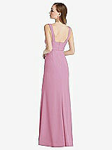 Rear View Thumbnail - Powder Pink Wide Strap Notch Empire Waist Dress with Front Slit