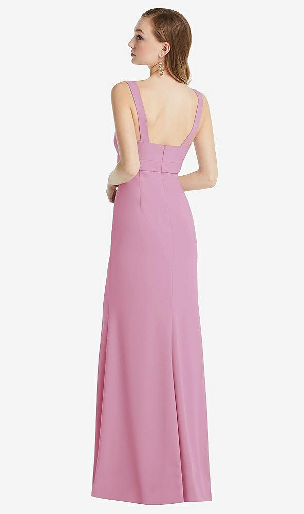 Back View - Powder Pink Wide Strap Notch Empire Waist Dress with Front Slit