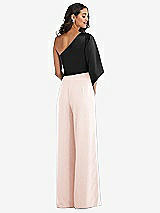Rear View Thumbnail - Blush & Black One-Shoulder Bell Sleeve Jumpsuit with Pockets
