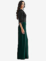 Side View Thumbnail - Evergreen & Black One-Shoulder Bell Sleeve Jumpsuit with Pockets