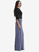 Side View Thumbnail - French Blue & Black One-Shoulder Bell Sleeve Jumpsuit with Pockets