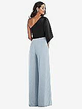 Rear View Thumbnail - Mist & Black One-Shoulder Bell Sleeve Jumpsuit with Pockets