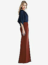 Side View Thumbnail - Auburn Moon & Midnight Navy One-Shoulder Bell Sleeve Trumpet Gown