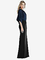 Side View Thumbnail - Black & Midnight Navy One-Shoulder Bell Sleeve Trumpet Gown