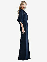 Side View Thumbnail - Midnight Navy & Midnight Navy One-Shoulder Bell Sleeve Trumpet Gown