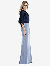 Side View Thumbnail - Sky Blue & Midnight Navy One-Shoulder Bell Sleeve Trumpet Gown