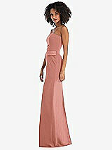 Side View Thumbnail - Desert Rose Strapless Tuxedo Maxi Dress with Front Slit