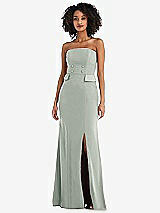 Front View Thumbnail - Willow Green Strapless Tuxedo Maxi Dress with Front Slit