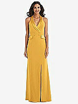 Front View Thumbnail - NYC Yellow Halter Tuxedo Maxi Dress with Front Slit