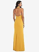 Rear View Thumbnail - NYC Yellow Halter Tuxedo Maxi Dress with Front Slit