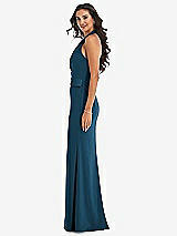 Side View Thumbnail - Atlantic Blue Halter Tuxedo Maxi Dress with Front Slit