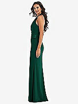 Side View Thumbnail - Hunter Green Halter Tuxedo Maxi Dress with Front Slit