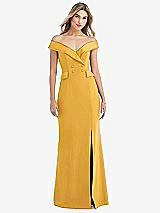 Front View Thumbnail - NYC Yellow Off-the-Shoulder Tuxedo Maxi Dress with Front Slit