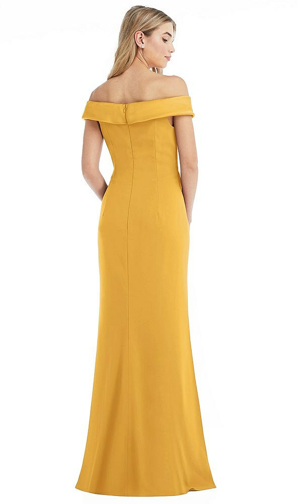 Back View - NYC Yellow Off-the-Shoulder Tuxedo Maxi Dress with Front Slit