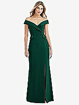 Front View Thumbnail - Hunter Green Off-the-Shoulder Tuxedo Maxi Dress with Front Slit