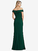Rear View Thumbnail - Hunter Green Off-the-Shoulder Tuxedo Maxi Dress with Front Slit