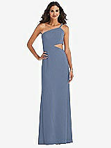 Front View Thumbnail - Larkspur Blue One-Shoulder Midriff Cutout Maxi Dress