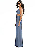 Side View Thumbnail - Larkspur Blue One-Shoulder Midriff Cutout Maxi Dress