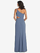 Rear View Thumbnail - Larkspur Blue One-Shoulder Midriff Cutout Maxi Dress