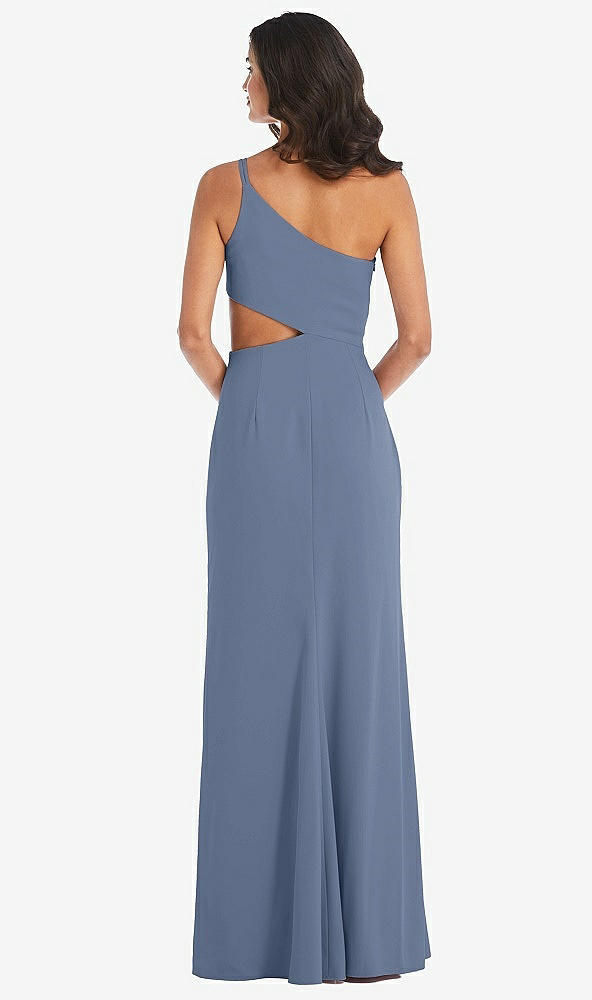 Back View - Larkspur Blue One-Shoulder Midriff Cutout Maxi Dress
