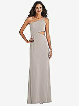 Front View Thumbnail - Taupe One-Shoulder Midriff Cutout Maxi Dress