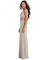 Side View Thumbnail - Taupe One-Shoulder Midriff Cutout Maxi Dress