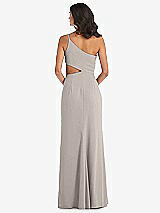 Rear View Thumbnail - Taupe One-Shoulder Midriff Cutout Maxi Dress