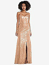 Front View Thumbnail - Copper Rose Spaghetti Strap Sequin Trumpet Gown with Side Slit
