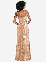 Rear View Thumbnail - Copper Rose Spaghetti Strap Sequin Trumpet Gown with Side Slit