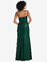 Rear View Thumbnail - Hunter Green Spaghetti Strap Sequin Trumpet Gown with Side Slit