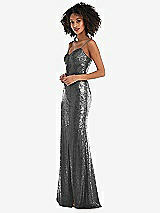Side View Thumbnail - Stardust Spaghetti Strap Sequin Trumpet Gown with Side Slit