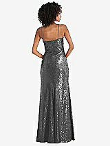 Rear View Thumbnail - Stardust Spaghetti Strap Sequin Trumpet Gown with Side Slit