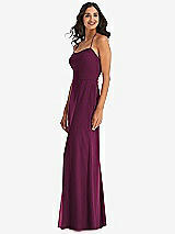 Side View Thumbnail - Ruby Spaghetti Strap Tie Halter Backless Trumpet Gown