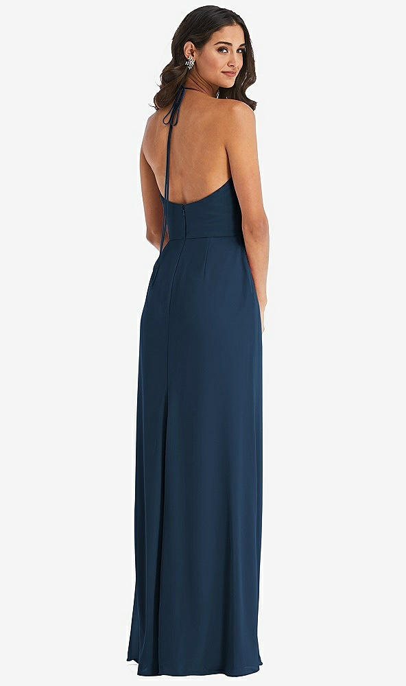 Back View - Sofia Blue Spaghetti Strap Tie Halter Backless Trumpet Gown