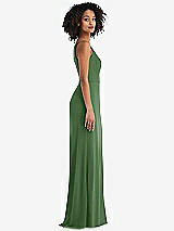 Alt View 2 Thumbnail - Vineyard Green Skinny One-Shoulder Trumpet Gown with Front Slit