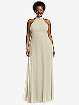 Front View Thumbnail - Champagne High Neck Halter Backless Maxi Dress